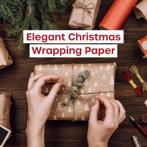 15m Kraft Christmas Wrapping Paper Roll - Eco-Friendly Paper with Tree Design for Gifts, Recyclable Gift Wrap 43cm Wide