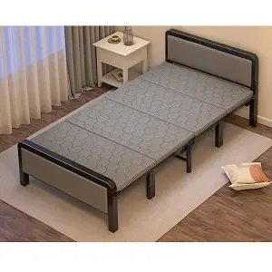 Grey Metal Steel Construction No-Assembly One-Piece Design Foldable Bed