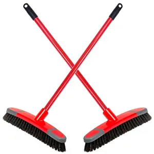 2x Long Handle Stiff Sweeping Brooms Ideal For Hard Floors