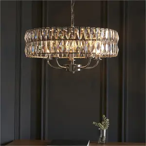 Multi Arm Hanging Ceiling Pendant Light - Bright Nickel Plate & Clear Crystal Glass - 5 X 6W LED E14