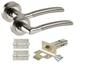 Golden Grace Indiana Style Chrome Door Handles, Duo Finish, 6 Sets with Ball Bearing Hinges and 64mm Tubular Latch