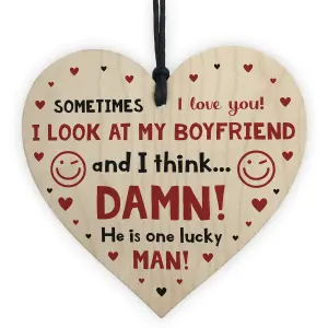 Funny JOKE Gift For Boyfriend Christmas Birthday Valentines Wood Heart Love Gift