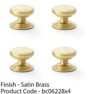 4 PACK - Stepped Round Door Knob - Satin Brass 38mm Classic Kitchen Cabinet Pull Handle