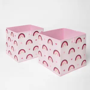 Pack of 2 x Rainbow Print Cube  Storage Boxes