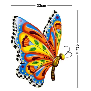 Handcrafted Metal Butterfly Wall Art - 16.5 Inch Talavera Style Celestial Sculpture for Indoor and Outdoor Décor