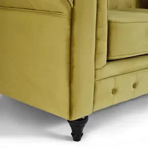 Velvet Chesterfield Sofa Suite Arm Chair, 2 Seater & 3 Seater - Olive Green