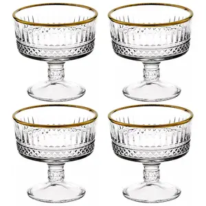 Queensway Home & Dining 10cm Diameter 4 Pcs Glass Dessert Bowls Ice Cream Fruit Cocktail Pudding Footed Dessert Cups