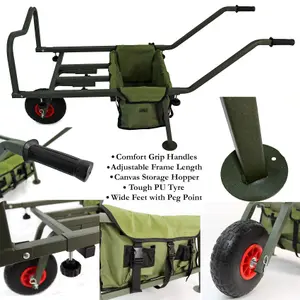 Fishing Trolley Solid PU Wheel Folding Barrow Cart with Detachable Bag