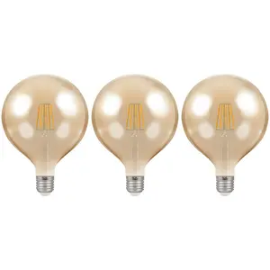 Crompton Lamps LED G125 Globe 7.5W E27 Dimmable Filament Extra Warm White Antique Bronze (60W Eqv) (3 Pack)