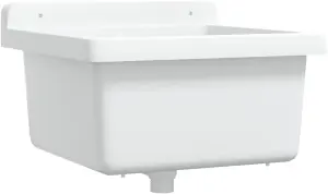 Wall-Mounted Sink Washbasin-White 40x40x24cm Resin, OutdoorIndoor Utility Basin with Overflow Hole, Easy Install