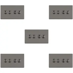 5 PACK 4 Gang Quad Retro Toggle Light Switch SCREWLESS BLACK NICKEL 10A 2 Way