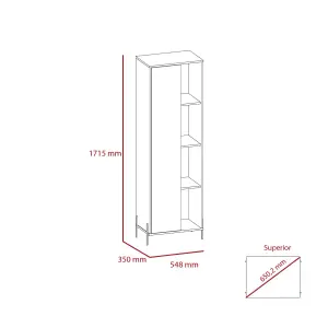 White Dallas tall storage & display cabinet, white & carbon grey oak effect