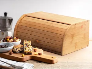 MantraRaj Bamboo Bread Bin Storage Counter Top Roll Top Bread Box Food Storage Containers Bread Bin