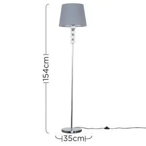 ValueLights Eleanor Modern Silver Chrome & Clear Acrylic Ball Floor Lamp with Grey Tapered Shade - Includes 6w LED Bulb 3000K