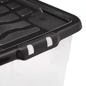 2 x Stackable & Strong Durable 42 Litre Curve Plastic Storage Boxes With Black Lids For Home & Office