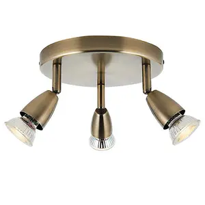 Luminosa Amalfi Adjustable 3 Light Spotlight Antique Brass, GU10