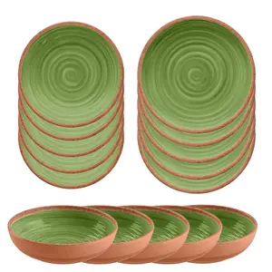 Purely Home Rustic Swirl Green Melamine 15 Piece Outdoor Dinnerware Set of 5