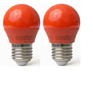 Extrastar 4W Red LED Golf Ball Modern Coloured Light Bulb E27 (Pack of 2)