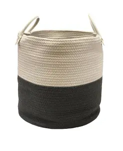 Cotton Rope Woven Storage Basket Collapsible Laundry Basket Nursery Organiser Dark Grey Large 38x38x42 cm