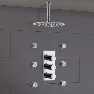 CALLA 2 WAY SLIM ROUND CEILING THERMOSTATIC CONCEALED BATHROOM SHOWER BODY JETS