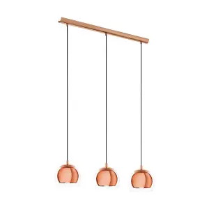 Pendant Ceiling Light Colour Copper Coloured Shade Clear Glass Bulb E27 3x40W