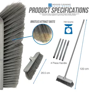 Indoor Sweeping Broom Floor Cleaning Brush - Silver / Grey