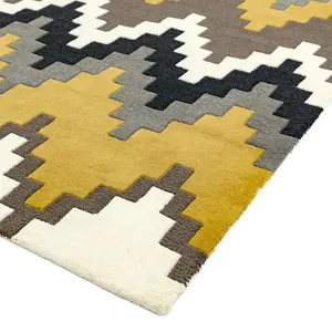 Mustard Wool Abstract Handmade Luxurious Modern Rug for Bedroom & Living Room-200cm X 300cm