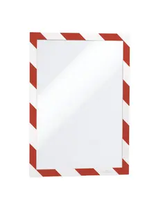 Durable DURAFRAME Adhesive Magnetic Hazard Frame - 2 Pack - A4 Red & White