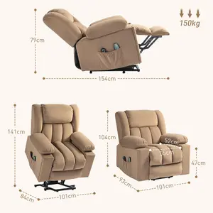 HOMCOM Power Lift Recliner Chair with Vibration Massage, USB, Light Brown