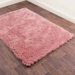 Blush Modern Plain Shaggy Sparkle Rug for Bedroom & Living Room-60cm X 110cm