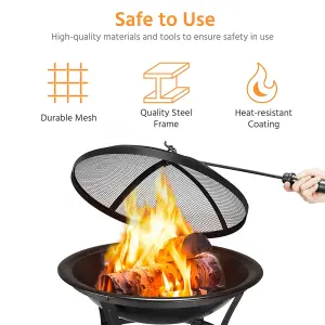 Yaheetech Outdoor Round Fire Pit with Mesh Screen Cover