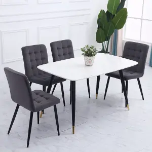 Dining Chair Set of 4 Dark Grey Frosted Velvet Dining Chairs Kitchen Accent Chair with Metal Legs