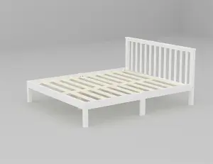 FurnitureHMD White King Size Bed,5ft,Solid Pine Wood,Bed Frame with Headboard,Bedroom Furniture for Kids,Adults,Teenager