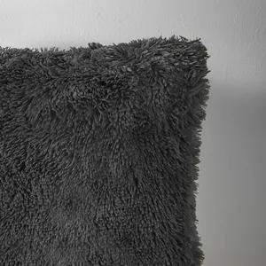 Cuddly Deep Pile Faux Fur Cushion Cover Grey