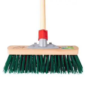 Hardys Wooden Brush Broom Heavy Duty Stiff Synthetic Plastic Bristles Outdoor Yard Driveway Sweeping Long Handle - 11"