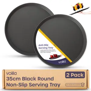 Black Round Tray 35cm (2 Pack) Non-Slip Serving Tray for Food & Drinks Dishwasher Safe for Home, Bars & Events