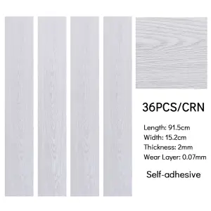 36 Pcs White Wood Grain Effect Self Adhesive Vinyl  Plank PVC Waterproof Flooring Covering 5m²