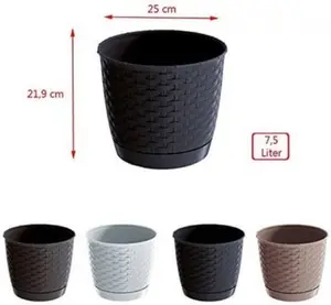 Plant Pot Flowerpot Wave Plastic Crystal Modern Decorative Small Medium Large Anthracite Round 7.5 Litres