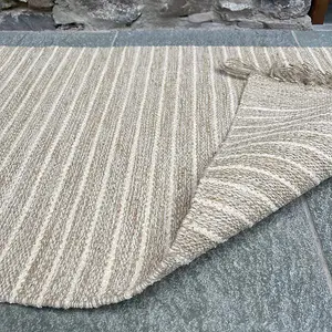 BEKAL Rug Flat Weave Beige Striped Designand - Cotton - L60 x W90