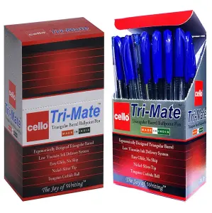 Original Bic 50 Cello Trimate Cristal Blue Ballpoint Pens Medium Biros Box Set