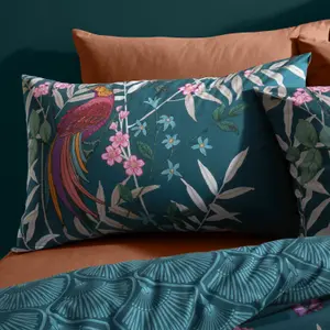 Catherine Lansfield Bedding Tropical Floral Birds Duvet Cover Set with Pillowcase Green