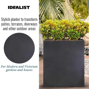 Set of 2 IDEALIST™ 92cm Tall Trough Garden Planters, Dark Grey Reinforced Stone Outdoor Large Plant Pots H92 L80 W30 cm, 227L