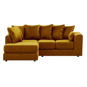 Brooklyn Plush Velvet 3 to 4 Seater L Shaped Corner Sofa Foam Gold Left Hand Facing