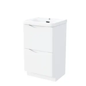 Nes Home Merton 500mm White Basin Vanity Unit 2 Drawer Storage Cabinet Gloss