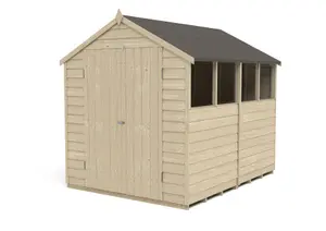 Forest Garden 8x6 ft Apex Wooden 2 door Shed with floor & 4 windows (Base included)