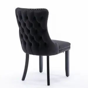 Set of 6 Lux Velvet Tufted Kitchen Dining Chairs with Wooden Legs, High Back Office Bedroom Chairs Black