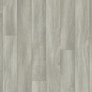 Grey Wood Effect Vinyl Flooring For LivingRoom, Kitchen, 2mm Thick Cushion Backed Vinyl Sheet -4m(13'1") X 4m(13'1")-16m²