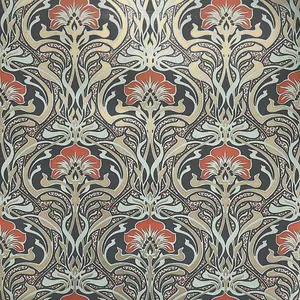 Crown Archives Flora Nouveau Wallpaper Peacock Green M1196