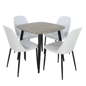 Core Products Aspen Grey Oak Effect 80cm Square Dining Table with 4 White Plastic Duo Design Chairs