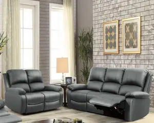 Comfy Living Reclining Faux Leather Sofa Set In Dark Grey - 3 Piece, 2 Piece